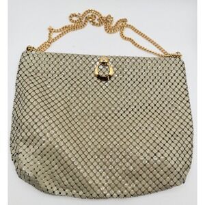 Whiting & Davis Vintage 70s Disco Metal Mesh Chain Strap Clutch Bag Beige Good